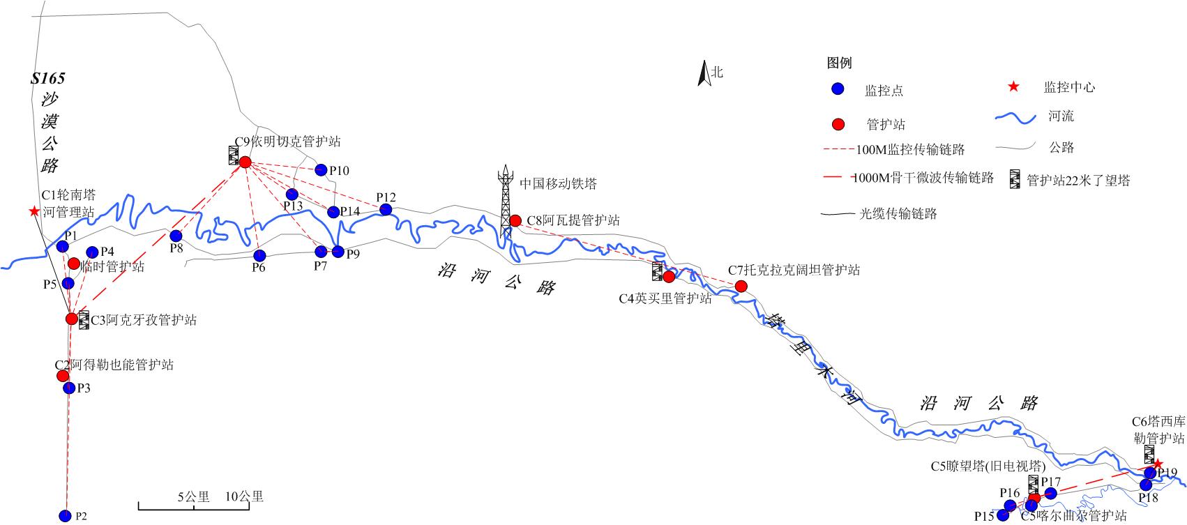 深圳龍視數(shù)碼數(shù)字微波遠(yuǎn)程無(wú)線監(jiān)控新疆巴州塔里木國(guó)家級(jí)胡楊林自然保護(hù)區(qū)監(jiān)控系統(tǒng)分別平面圖